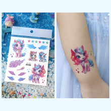 Load image into Gallery viewer, Waterproof Glitter Tattoo Sticker Cartoon Mermaid Unicorn Children Tattoo Sticker Cute Funny Body Art Tattoo
