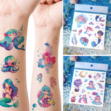 Load image into Gallery viewer, Waterproof Glitter Tattoo Sticker Cartoon Mermaid Unicorn Children Tattoo Sticker Cute Funny Body Art Tattoo
