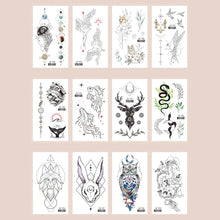 Load image into Gallery viewer, Waterproof Fresh Tattoo Sticker Black White Solid Cartoon Animal Tattoo Sticker Creative Body Art Tattoo Sticker
