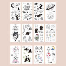 Load image into Gallery viewer, Waterproof Fresh Tattoo Sticker Black White Solid Cartoon Animal Tattoo Sticker Creative Body Art Tattoo Sticker
