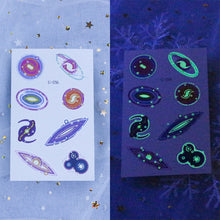 Load image into Gallery viewer, Waterproof Night Glow Tattoo Sticker Luminous Cartoon Space Tattoo Sticker Temporary Body Art Tattoo for Children
