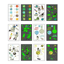 Load image into Gallery viewer, Waterproof Night Glow Tattoo Sticker Luminous Cartoon Space Tattoo Sticker Temporary Body Art Tattoo for Children

