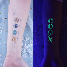 Load image into Gallery viewer, Waterproof Night Glow Tattoo Sticker Luminous Cartoon Space Tattoo Sticker Temporary Body Art Tattoo for Children

