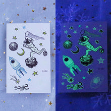 Load image into Gallery viewer, Waterproof Night Glow Tattoo Sticker Luminous Cartoon Space Tattoo Sticker Temporary Body Art Tattoo for Children
