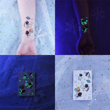 Load image into Gallery viewer, Waterproof Night Glow Tattoo Sticker Luminous Cartoon Space Tattoo Sticker Temporary Body Art Tattoo for Children
