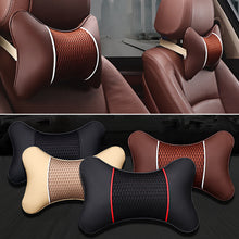 Load image into Gallery viewer, 1PC PU Leather Car Seat Neck Pillow Headrest Rest Cushion Support Knitted Seat Auto Safety Accessories
