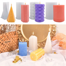 Load image into Gallery viewer, Geometric Column 3D Candle Silicone Mold Geometric Wavy Striped Cylindrical Mould Crystal Epoxy Resin Home Decor Gift
