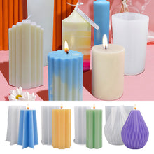 Load image into Gallery viewer, Geometric Column 3D Candle Silicone Mold Geometric Wavy Striped Cylindrical Mould Crystal Epoxy Resin Home Decor Gift

