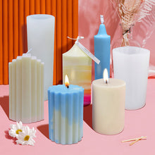 Load image into Gallery viewer, Geometric Column 3D Candle Silicone Mold Geometric Wavy Striped Cylindrical Mould Crystal Epoxy Resin Home Decor Gift
