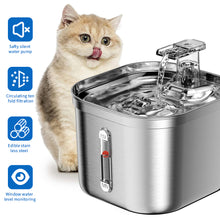 Load image into Gallery viewer, 2.2L Stainless Steel Cat Fountain With Water Mark Automatic Cats Water Dispenser Sensor Filter Pet Cat Ultra Quiet Pump Water Foutain
