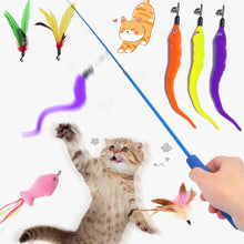 Load image into Gallery viewer, Funny Feather Cat Plush Teaser Wand with Bell Pet Interactive Feather Toys Cat Stick Toy for Kitten Catching Toy Playing Teaser Cat Supplies
