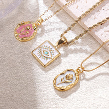 Load image into Gallery viewer, Square Rose Pendant Necklace Luxury Fashion Stainless Steel Carved Metal Waterproof Charm Chain Necklace for Women Jewelry 2024
