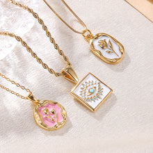 Load image into Gallery viewer, Square Rose Pendant Necklace Luxury Fashion Stainless Steel Carved Metal Waterproof Charm Chain Necklace for Women Jewelry 2024

