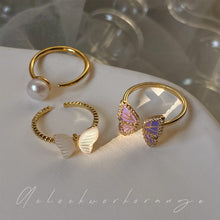 Load image into Gallery viewer, 2024 New Purple Gold Butterfly Ring Women Luxury Elegant Imitation Pearl Ring Fashion S925 Silver Open Ring Index Finger Ring Jewelry for Women
