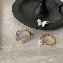 Load image into Gallery viewer, 2024 New Purple Gold Butterfly Ring Women Luxury Elegant Imitation Pearl Ring Fashion S925 Silver Open Ring Index Finger Ring Jewelry for Women
