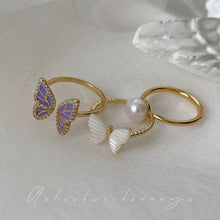Load image into Gallery viewer, 2024 New Purple Gold Butterfly Ring Women Luxury Elegant Imitation Pearl Ring Fashion S925 Silver Open Ring Index Finger Ring Jewelry for Women
