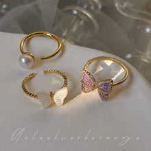 Load image into Gallery viewer, 2024 New Purple Gold Butterfly Ring Women Luxury Elegant Imitation Pearl Ring Fashion S925 Silver Open Ring Index Finger Ring Jewelry for Women
