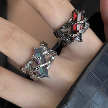 Load image into Gallery viewer, 2024 New Punk Black Rings Thorns Vine Twine Red Rhinestones Hollow Unsex Couple Finger Ring Women Men Jewelry Gift
