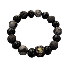 Load image into Gallery viewer, Dark Series Natural Black Onyx Volcanic Rock Map Stone Beads Bracelet Snowflake Obsidian Natural Alabaster Beads Bracelets Jewelry Making Charm Bracelet Man Women
