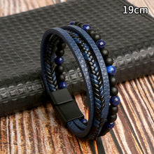 Load image into Gallery viewer, Men Leather Natural obsidian Bracelet Fashion Hand-woven Multi-layer Combination Volcanic Stone Beaded Multi Layer Leather Cross Bracelet For Men Jewelry Gift
