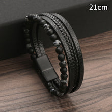 Load image into Gallery viewer, Men Leather Natural obsidian Bracelet Fashion Hand-woven Multi-layer Combination Volcanic Stone Beaded Multi Layer Leather Cross Bracelet For Men Jewelry Gift
