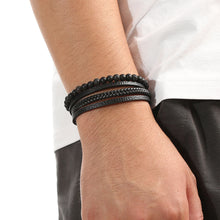 Load image into Gallery viewer, Men Leather Natural obsidian Bracelet Fashion Hand-woven Multi-layer Combination Volcanic Stone Beaded Multi Layer Leather Cross Bracelet For Men Jewelry Gift
