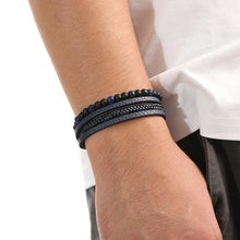 Load image into Gallery viewer, Men Leather Natural obsidian Bracelet Fashion Hand-woven Multi-layer Combination Volcanic Stone Beaded Multi Layer Leather Cross Bracelet For Men Jewelry Gift
