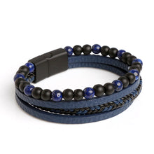 Load image into Gallery viewer, Men Leather Natural obsidian Bracelet Fashion Hand-woven Multi-layer Combination Volcanic Stone Beaded Multi Layer Leather Cross Bracelet For Men Jewelry Gift
