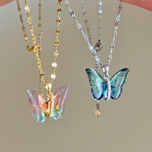 Load image into Gallery viewer, Ins Crystal Butterfly Necklace For Women Pink Purple Crystal Pendant Choker Chain Colorful Zircon Necklace Jewellry Collars Jewelry Birthday Gifts
