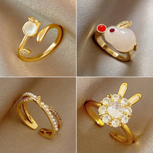 Load image into Gallery viewer, 16 Style Women Alloy Zircon Flower Rabbit Cute Fashion Rings Gold Color Hollow Out Geometric Open Ring for Female Girl Finger Jewelry Gift
