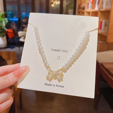 Load image into Gallery viewer, Trend Wedding Party Jewelry Pearl Bow Pendant Choker Necklace For Women Elegant White Imitation Pearl Chain Necklaces
