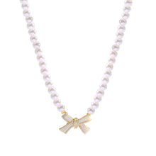 Load image into Gallery viewer, Trend Wedding Party Jewelry Pearl Bow Pendant Choker Necklace For Women Elegant White Imitation Pearl Chain Necklaces
