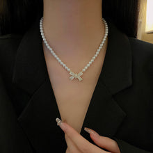 Load image into Gallery viewer, Trend Wedding Party Jewelry Pearl Bow Pendant Choker Necklace For Women Elegant White Imitation Pearl Chain Necklaces
