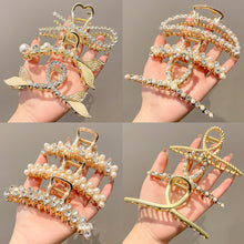 Load image into Gallery viewer, Fashion Gold Large Rhinestone Alloy Hair Clips for Girls Pearl Hair Accessories Geometric Metal Hair Claw Cross Hairclip Headband Hairpin Hair Crab Women
