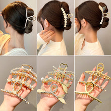 Load image into Gallery viewer, Fashion Gold Large Rhinestone Alloy Hair Clips for Girls Pearl Hair Accessories Geometric Metal Hair Claw Cross Hairclip Headband Hairpin Hair Crab Women
