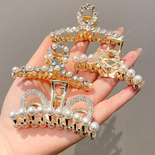 Load image into Gallery viewer, Fashion Gold Large Rhinestone Alloy Hair Clips for Girls Pearl Hair Accessories Geometric Metal Hair Claw Cross Hairclip Headband Hairpin Hair Crab Women
