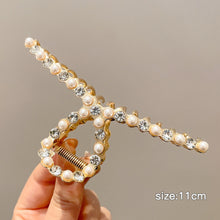 Load image into Gallery viewer, Fashion Gold Large Rhinestone Alloy Hair Clips for Girls Pearl Hair Accessories Geometric Metal Hair Claw Cross Hairclip Headband Hairpin Hair Crab Women
