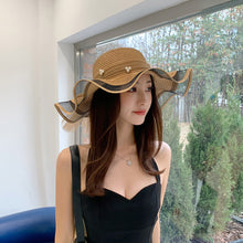Load image into Gallery viewer, Summer Women Large Bow Straw Hat Portable Foldable Holiday Beach Sun Visors Hand Woven Solid Color Female Sunshade Bonnet Cap
