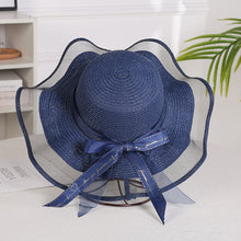 Load image into Gallery viewer, Summer Women Large Bow Straw Hat Portable Foldable Holiday Beach Sun Visors Hand Woven Solid Color Female Sunshade Bonnet Cap
