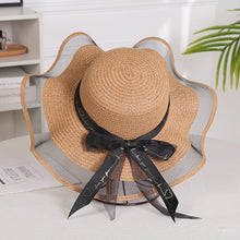 Load image into Gallery viewer, Summer Women Large Bow Straw Hat Portable Foldable Holiday Beach Sun Visors Hand Woven Solid Color Female Sunshade Bonnet Cap
