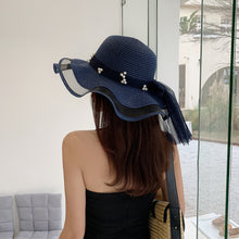 Load image into Gallery viewer, Summer Women Large Bow Straw Hat Portable Foldable Holiday Beach Sun Visors Hand Woven Solid Color Female Sunshade Bonnet Cap
