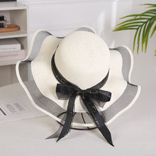 Load image into Gallery viewer, Summer Women Large Bow Straw Hat Portable Foldable Holiday Beach Sun Visors Hand Woven Solid Color Female Sunshade Bonnet Cap
