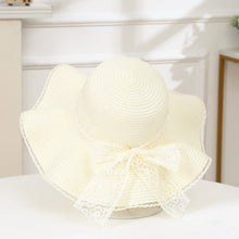 Load image into Gallery viewer, Summer Women Large Bow Straw Hat Portable Foldable Holiday Beach Sun Visors Hand Woven Solid Color Female Sunshade Bonnet Cap
