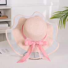 Load image into Gallery viewer, Summer Women Large Bow Straw Hat Portable Foldable Holiday Beach Sun Visors Hand Woven Solid Color Female Sunshade Bonnet Cap
