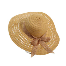 Load image into Gallery viewer, Summer Women Large Bow Straw Hat Portable Foldable Holiday Beach Sun Visors Hand Woven Solid Color Female Sunshade Bonnet Cap
