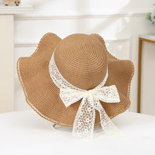 Load image into Gallery viewer, Summer Women Large Bow Straw Hat Portable Foldable Holiday Beach Sun Visors Hand Woven Solid Color Female Sunshade Bonnet Cap
