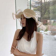 Load image into Gallery viewer, Summer Women Large Bow Straw Hat Portable Foldable Holiday Beach Sun Visors Hand Woven Solid Color Female Sunshade Bonnet Cap
