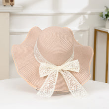Load image into Gallery viewer, Summer Women Large Bow Straw Hat Portable Foldable Holiday Beach Sun Visors Hand Woven Solid Color Female Sunshade Bonnet Cap
