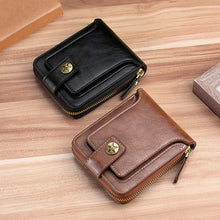 Load image into Gallery viewer, High Capacity Men's Zipper Blocking Leather Wallet Multiple Card Slots Card ID Credit Card Holder Coin Vintage Wallet
