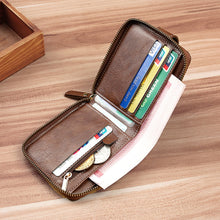 Load image into Gallery viewer, High Capacity Men's Zipper Blocking Leather Wallet Multiple Card Slots Card ID Credit Card Holder Coin Vintage Wallet
